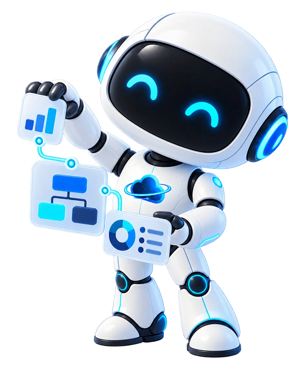 Robot de OdiseaCloud organizando módulos de un sistema a medida